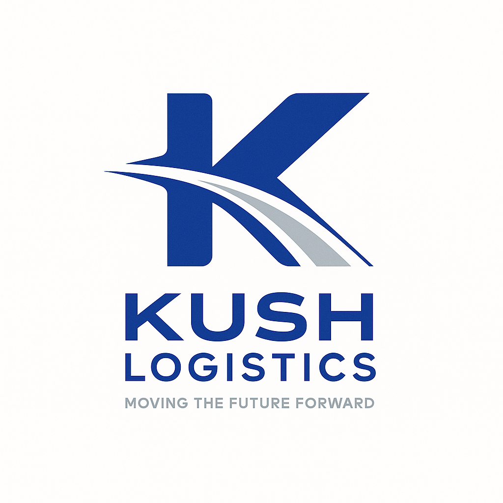 Kush Logistics Logo - Dynamic blue K with swoosh for logistics company