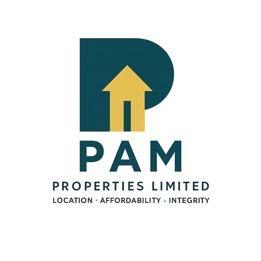 PAM Properties Limited Logo - Teal P with gold house arrow for real estate company